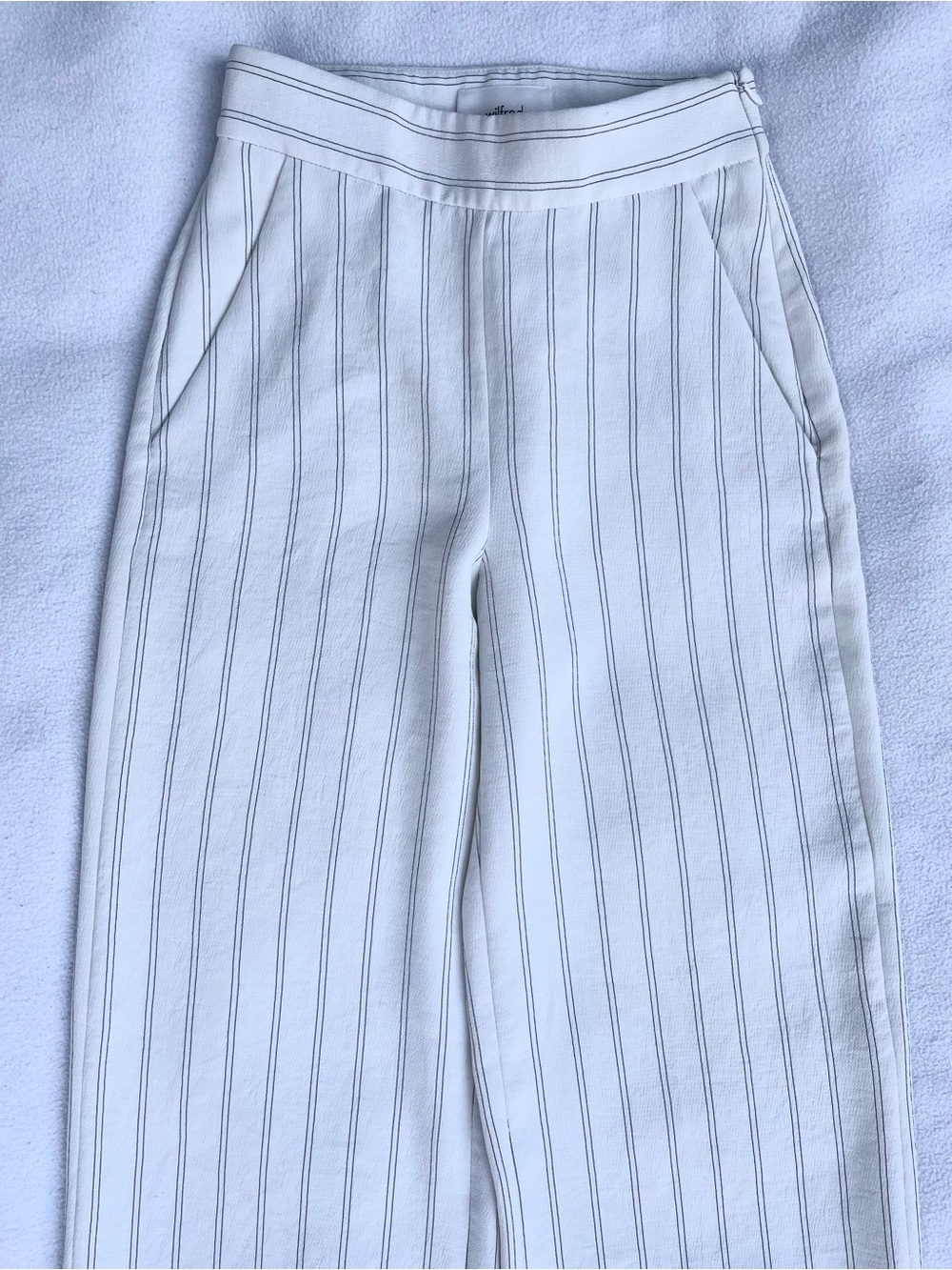 Wilfred White Pinstripe Straight Leg Crepe Trouser Pants